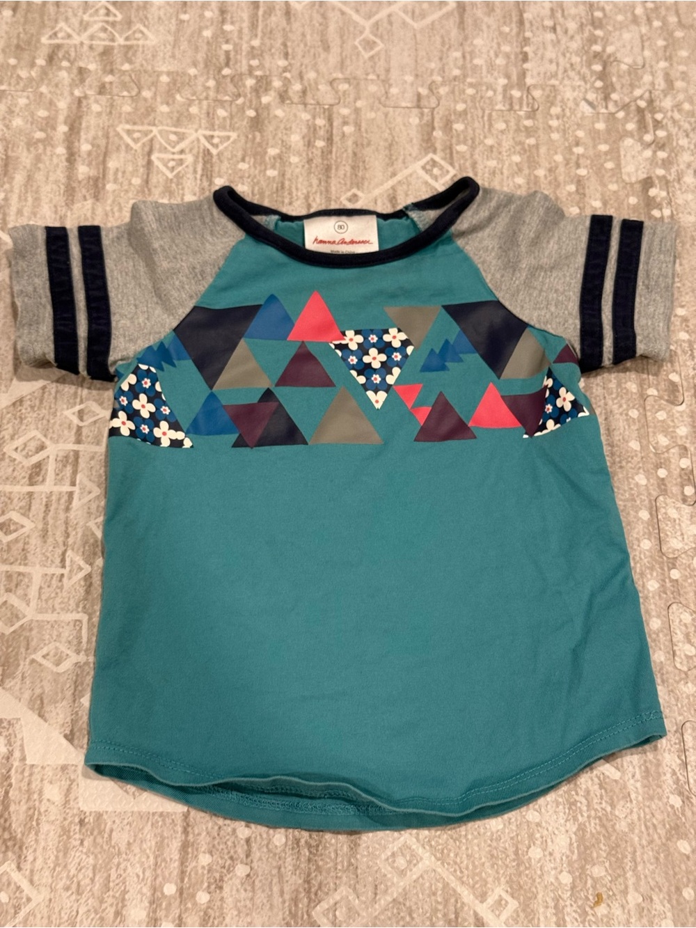 Hanna Andersson Teal Raglan Tee with Geometric Print